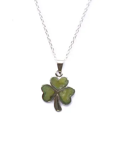 Connemara Marble and Sterling Silver Shamrock Inlaid Pendant